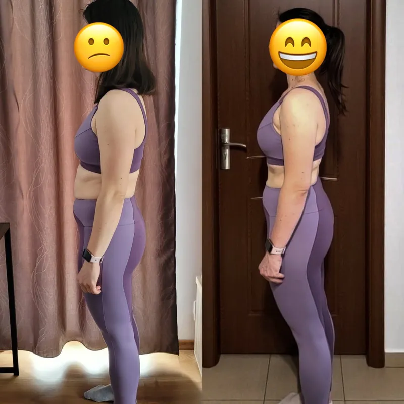 Rezultat după coaching online, fotografie înainte și după trimisă de un client